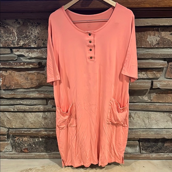 Lates by Kate Modal Cozy Stretch Oversized House Dress Sleepwear Coral Pink - Picture 1 of 7